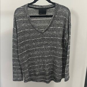 Harlowe & Graham Charcoal Striped V-Neck Sweater